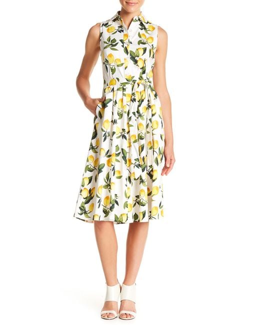 Chetta B Yellow Front Button Lemon Print Dress