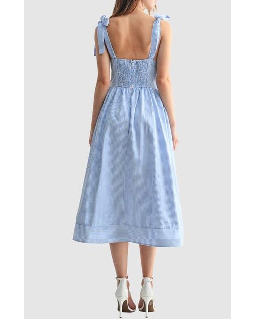 Lush Stripe Tie Strap Fit & Flare Midi Dress in Blue | Lyst