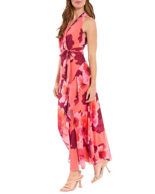 London Times Floral Halter Maxi Dress in Red | Lyst
