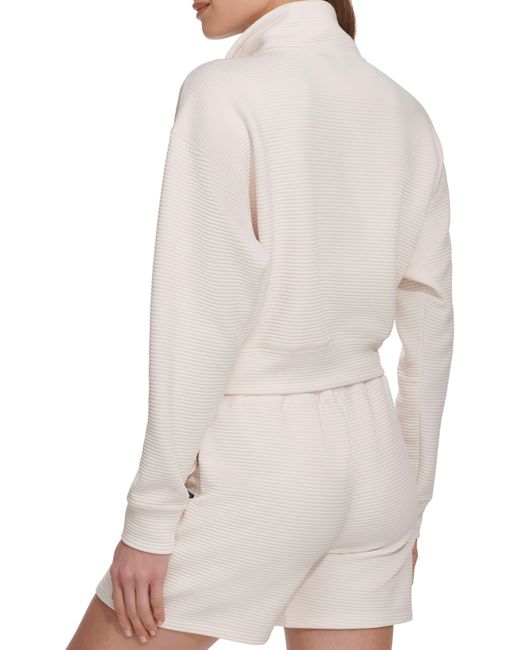 DKNY White Ottoman Half-zip Crop Pullover