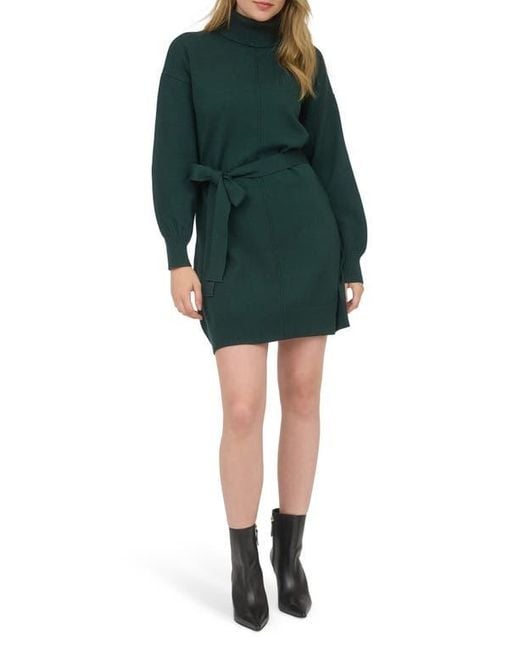 AUGUST SKY Green Long Sleeve Turtleneck Sweater Minidress