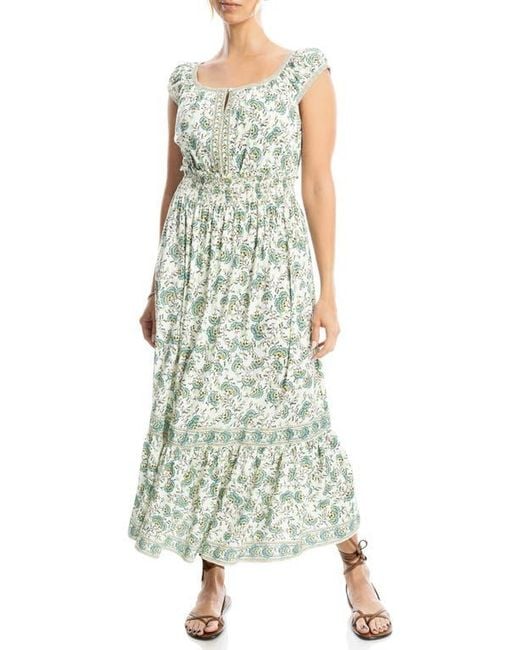 Max Studio Floral Smocked Maxi Dress in Green | Lyst