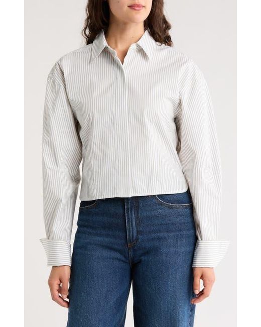 Rag & Bone White Becca Stripe Crop Poplin Button-Up Shirt