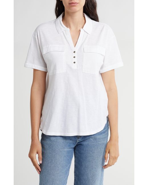 Lucky Brand White Cotton Half Placket Pocket Shirt