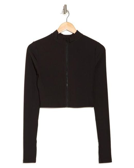 Alice + Olivia Black Delaina Mock Neck Crop Zip Knit Top