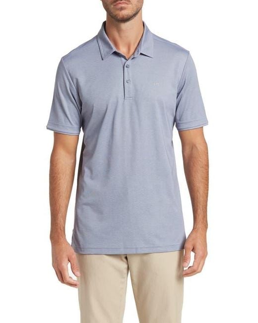 Travis Mathew Blue Heathered Knit Polo Shirt for men
