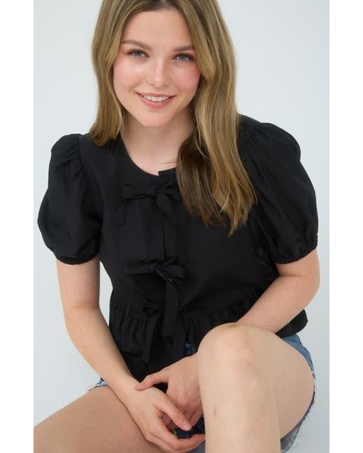 Blu Pepper Black Bow Embellished Peplum Top