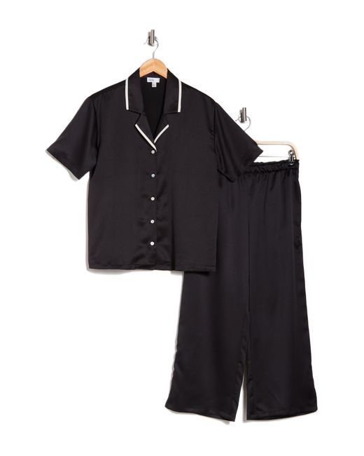 Nordstrom Black Satin Short Sleeve Shirt & Capri Pajamas
