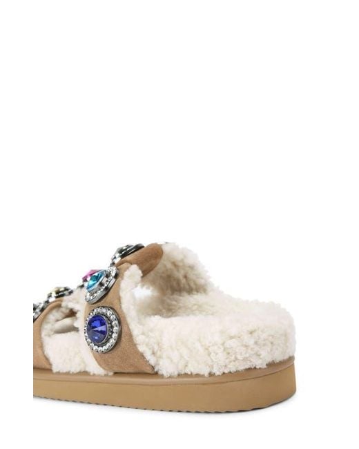 Kurt Geiger Blue Orson Crystal Teddy Genuine Shearling Lined Sandal