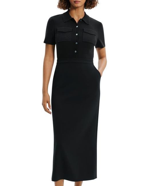 Theory Black Button Front Mixed Media Crepe Dress
