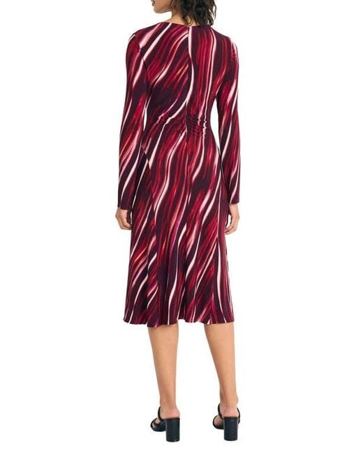 Maggy London Red Long Sleeve Mesh Midi Dress