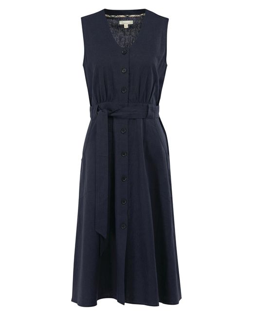 Barbour Blue Rutherglen Sleeveless Cotton & Linen Fit & Flare Dress