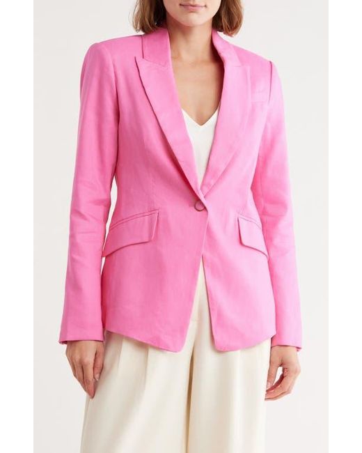 MILLY Pink Solid Peak Lapel Linen Blend Blazer
