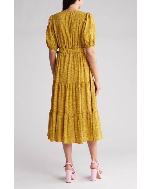 FRNCH Yellow Gladys Floral Short Sleeve Wrap Dress