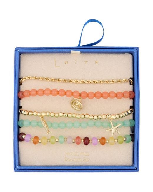 Leith Blue Assorted 5-Pack Beaded Stretch Bracelets