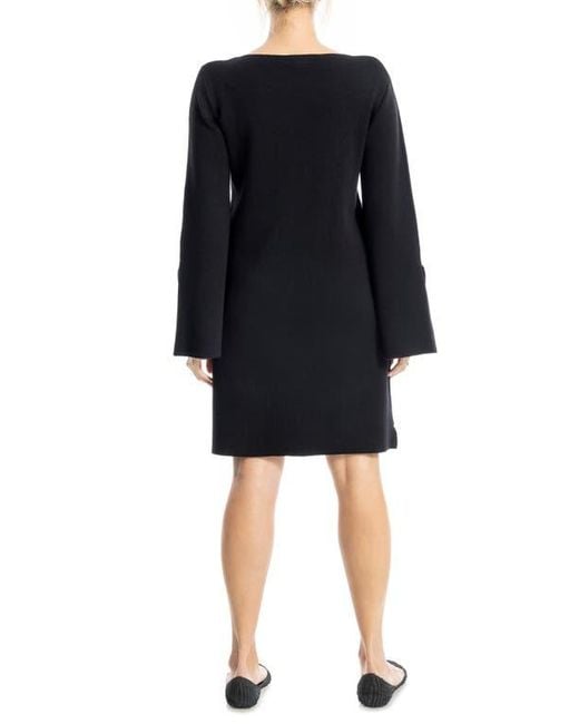 Max Studio Black Boat Neck Flare Sleeve Sweater Dress