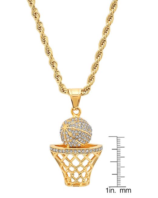 HMY Jewelry Metallic 18k Gold Plated Stainless Steel Basketball Pendant Necklace for men