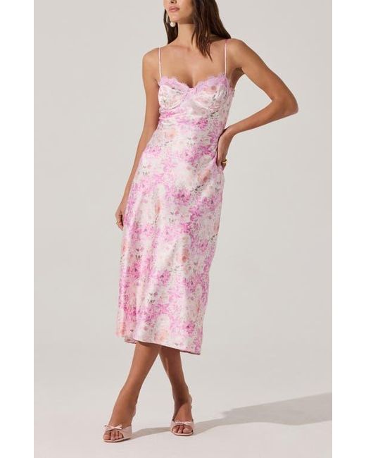 Astr Pink Lace Trim Satin Slipdress