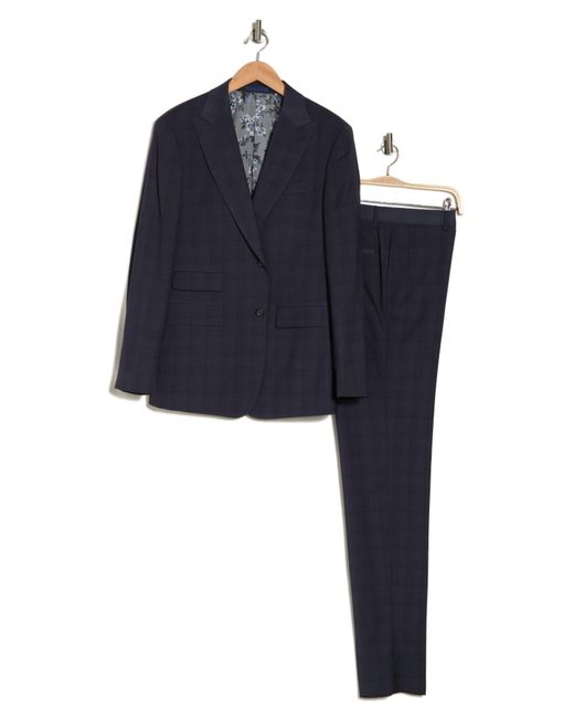 English Laundry Blue Plaid Trim Fit Peak Lapel Two-piece Suit for men