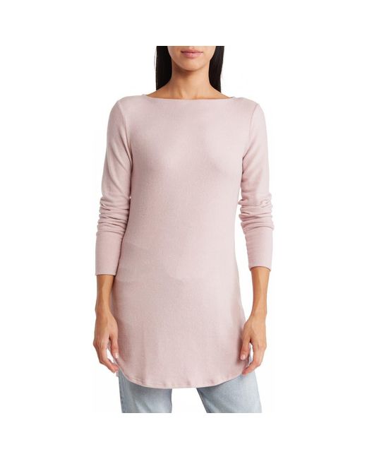 Go Couture Pink Boatneck High/Low Hem Tunic Top