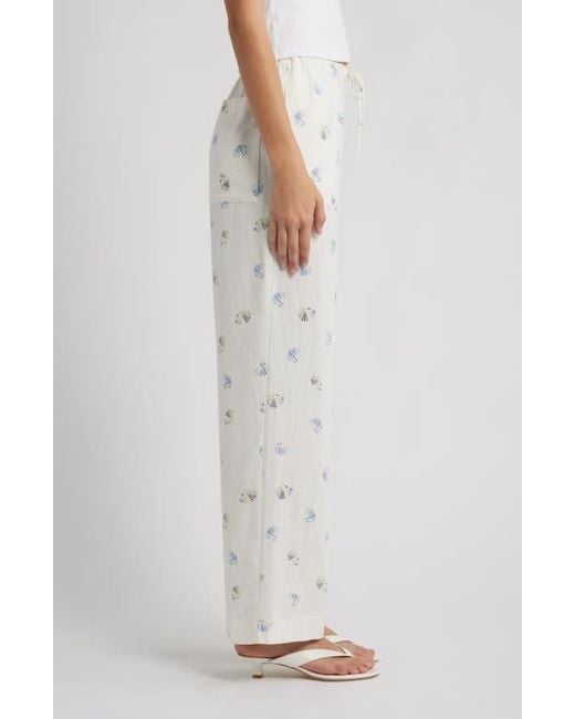 Wayf Gray Blake Shell Print Linen Blend Drawstring Pants