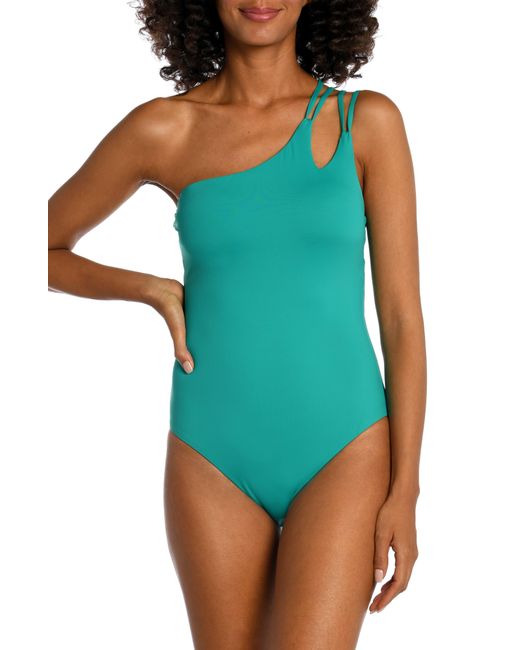 La Blanca Blue Strappy One-shoulder One-piece Swimsuit