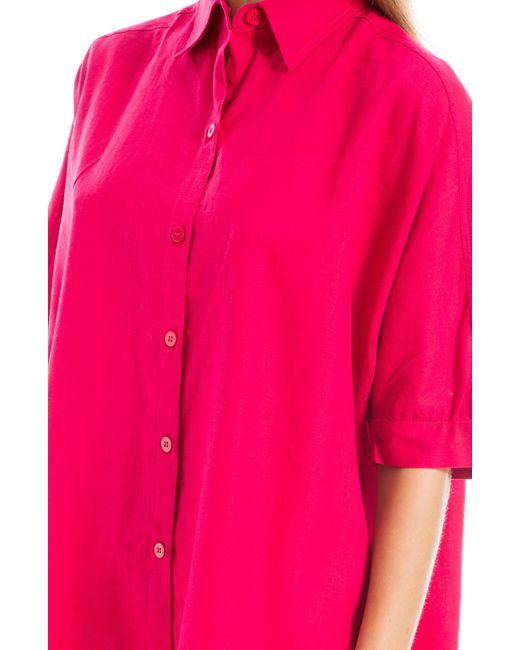 Max Studio Pink Oversize Linen Blend Button-up Shirt