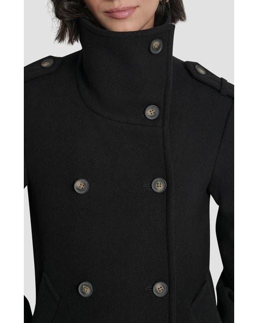 DKNY Black Double Breasted Wool Blend Military Coat