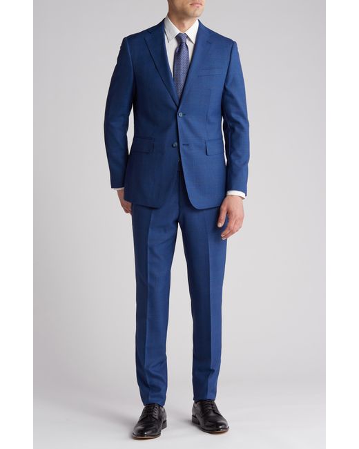 English Laundry Blue Plaid Trim Fit Wool Blend Two-piece Suit for men