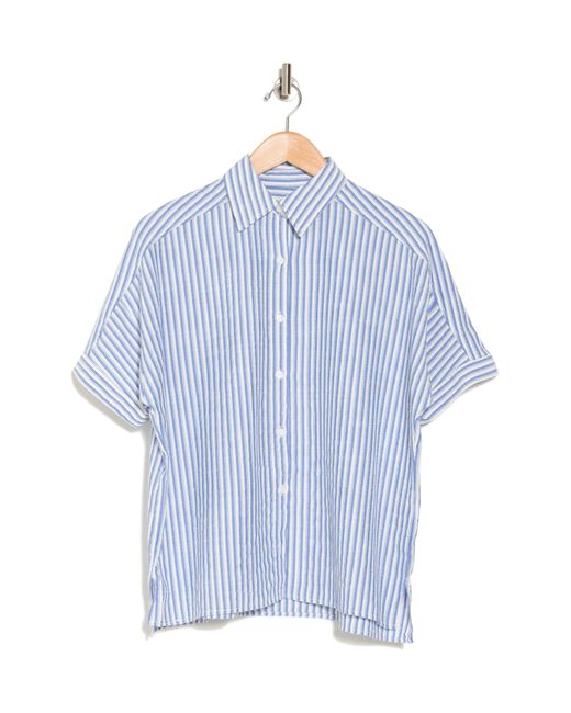 Max Studio Blue Stripe Elbow Sleeve Button-up Shirt