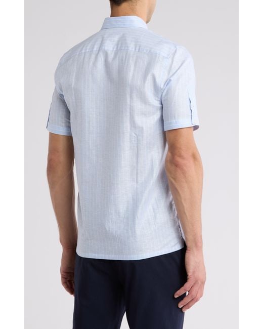 Ted Baker White Lytham Regular Fit Stripe Short Sleeve Cotton Button-up Shirt for men