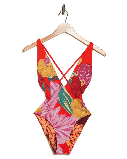 Maaji Red Camellia Orchid Reversible One-piece Swimsuit