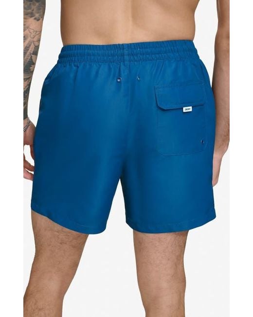 DKNY Blue Core Solid Swim Trunks for men