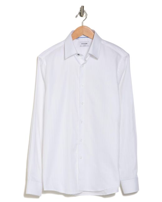 Duchamp White Tailored Fit Herringbone Solid Dress Shirt for men