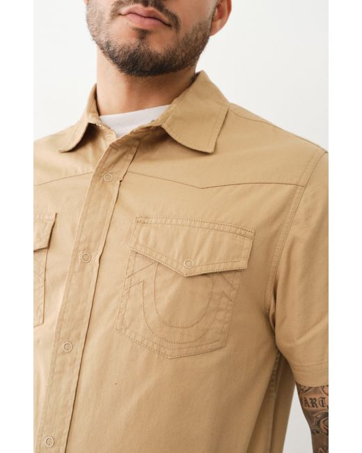 True Religion Natural Short Sleeve Cotton Button-up Shirt for men