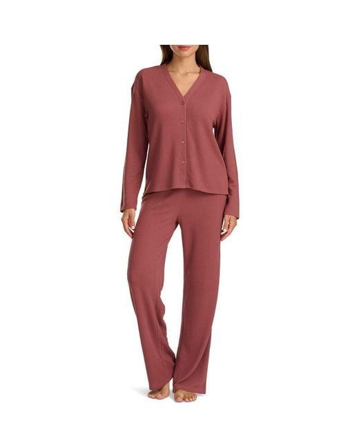 Splendid Red Waffle Stitch Long Pajamas