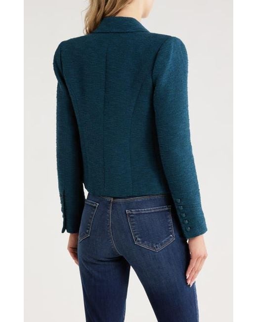 L'Agence Blue Brooke Double Breasted Crop Cotton Blend Blazer