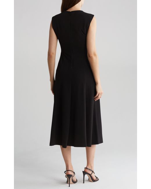 Calvin Klein Black Starburst Pleated A-line Midi Dress