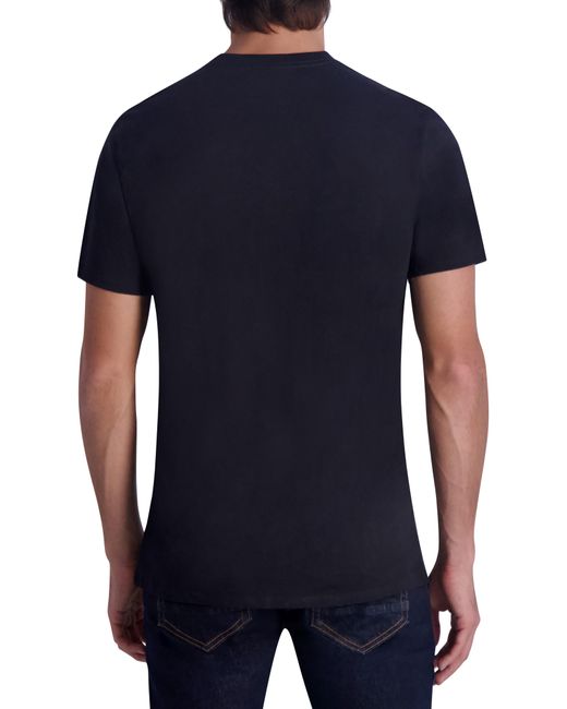 Karl Lagerfeld Blue Flocked Logo Cotton Graphic T-shirt for men