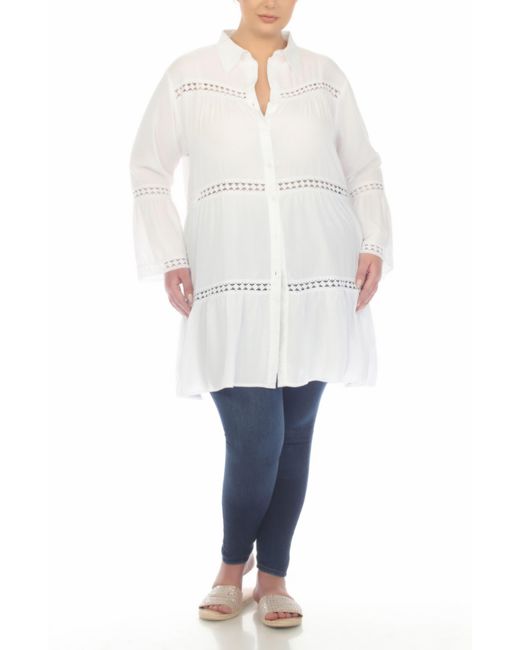 Boho Me Lace Inset Long Sleeve Cover-up Shirtdress in White | Lyst