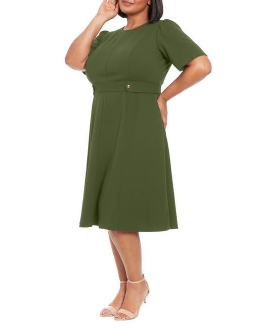 London Times Green Short Sleeve Fit & Flare Midi Dress