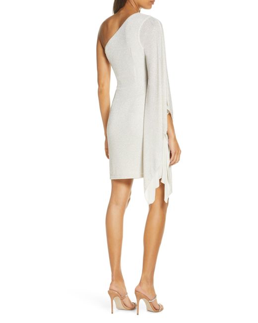 Vince Camuto White Ruched Metallic One-shoulder Cocktail Dress