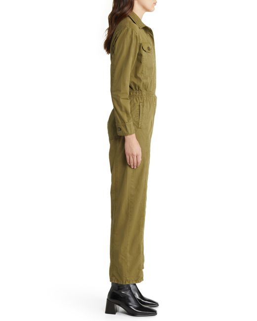 FRAME Green Cinched Waist Cotton Twill Jumpsuit