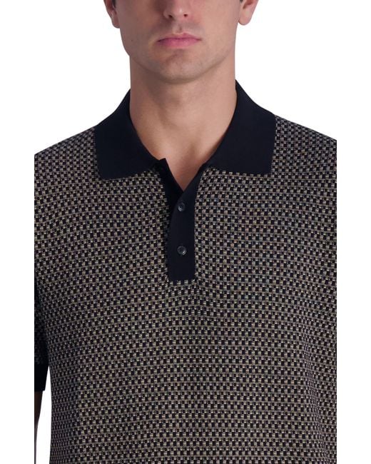 Karl Lagerfeld Black Geometric Jacquard Polo Sweater for men