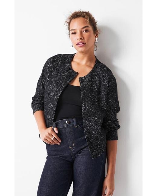 Spanx Black Herringbone Ponte Knit Bomber Jacket