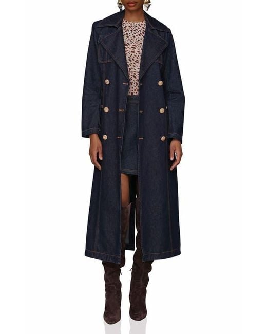 Avec Les Filles Blue Belted Utility Denim Trench Coat
