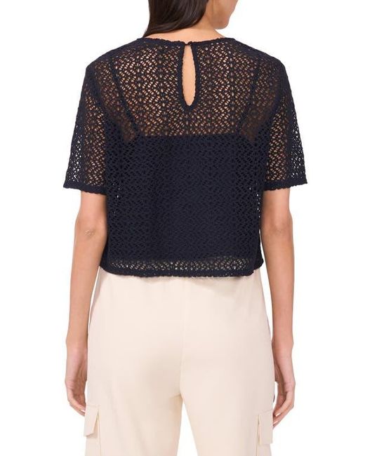 Halogen® Blue Geometric Openwork T-Shirt