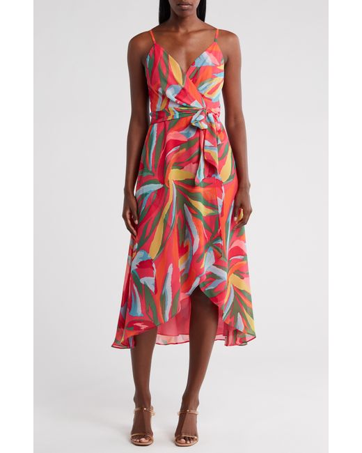 Vince Camuto Red Abstract Floral High-low Chiffon Dress