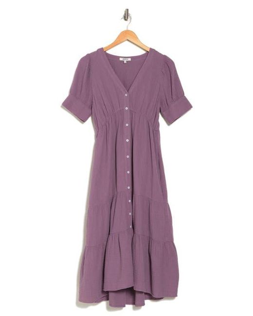Madewell Purple Lightspun Tiered Button Front Midi Dress