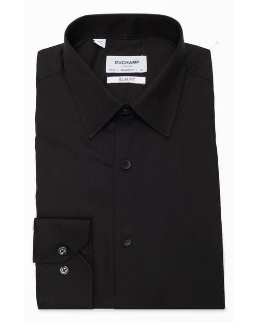 Duchamp Black Solid Slim Fit Dress Shirt for men